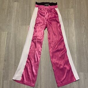 Fashion Nova Pink Satin Pants with White Stripes